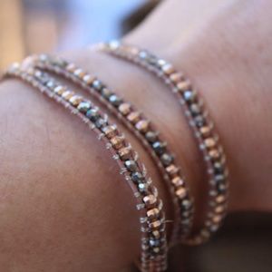 Stella & Dot Beaded Leather Wrap Bracelet